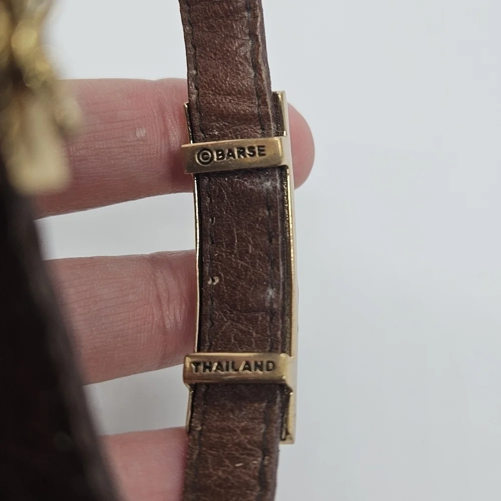 Barse brown leather bracelet with gold tone textured bar